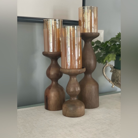 Crate&Barrel Other - Crate & Barrel set of 3 Elegant Brown Wooden Candle Holders.